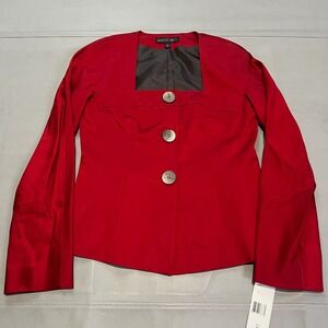 NEW Lafayette 148 Red Square Neck Blazer‎ Jacket Women-2-Money Quite Luxury-4288